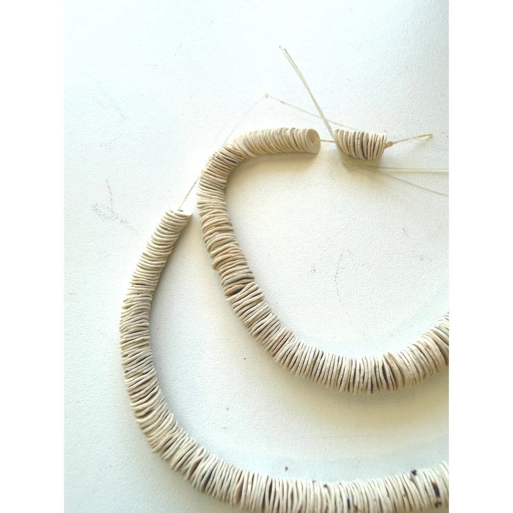 Natural Shell Heishi Bead Strands Ivory Cream Disc Beads Jewelry Making 2pc